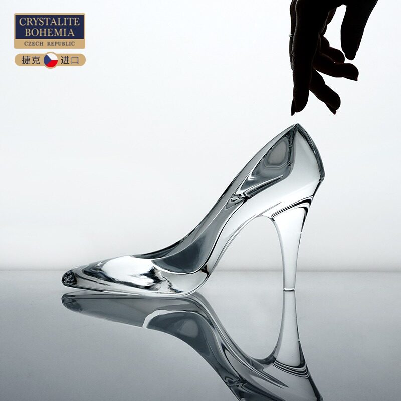 捷克进口水晶玻璃鞋摆件 送礼北欧轻奢 灰姑娘水晶鞋情人闺蜜送礼