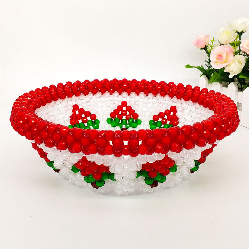 手工串珠果盘穿珠喜庆结婚客厅家用饰品工艺品摆件水果篮成品材料