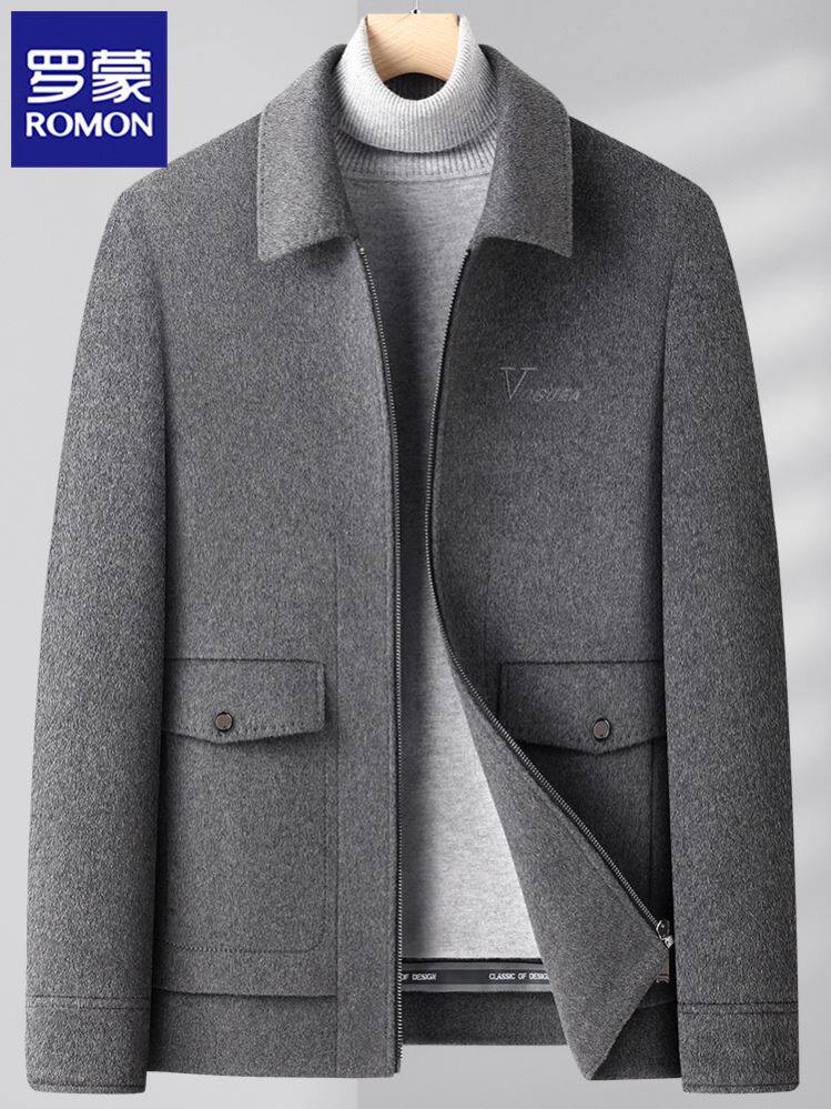 罗蒙双面呢羊毛夹克男士秋冬新款翻领休闲短款毛呢子茄克外套男装