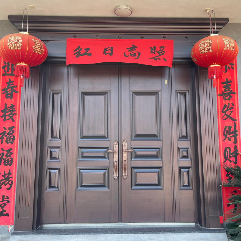 乡下大门进户门农村入户门自建房双开门仿铜防盗门锌合金别墅大门