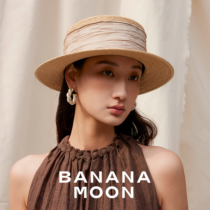 Banana moon 热销万件自制升级款经典boater拉菲草皱感缎平沿草帽