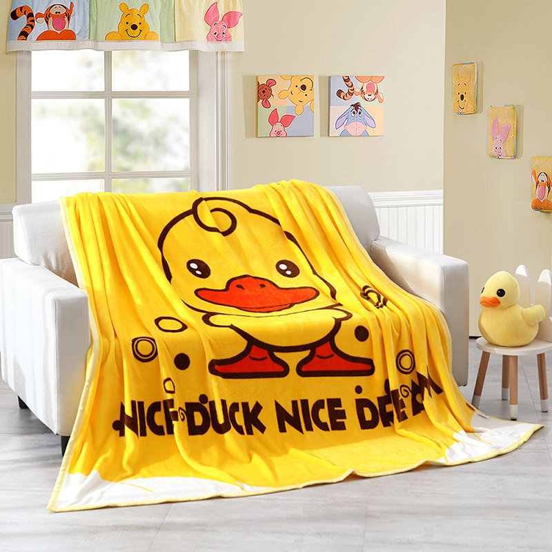 奈士迪法兰绒毯子卡通大黄鸭毛毯小夏季单人床单薄被子办公室毯子