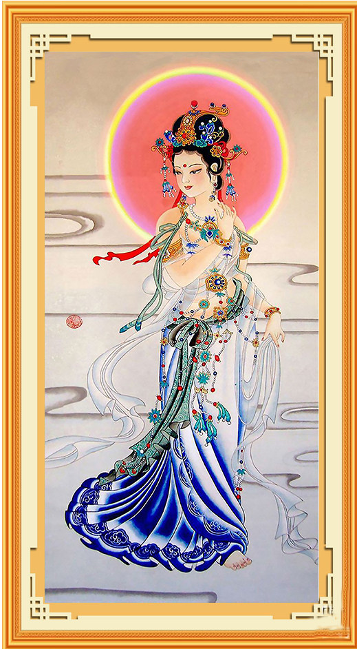 九天玄女玄母天尊娘娘画像道教无极元君供奉十字绣套件