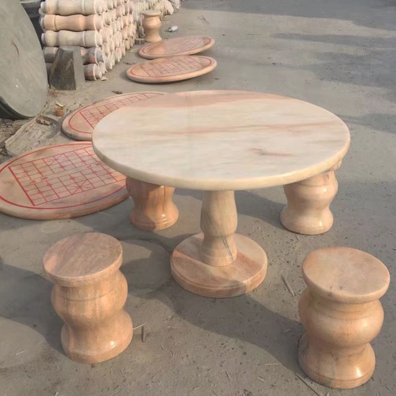 石桌庭院石凳天然花园大理石仿古茶桌家用茶台茶几石台户外石桌凳