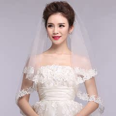 新娘头纱韩式蕾丝头纱长软短款结婚婚纱头纱新款拖尾韩版头饰白女