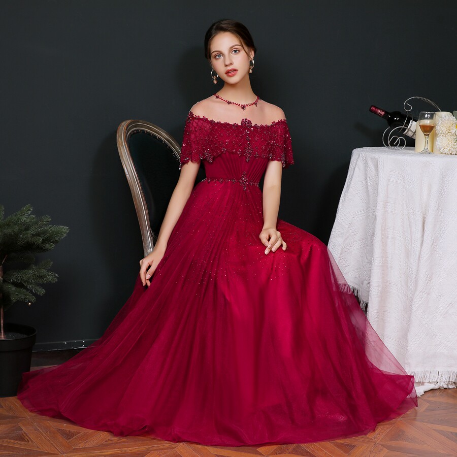 2020新款高端豪华晚礼服女长款酒红色新娘结婚敬酒服气质优雅修身