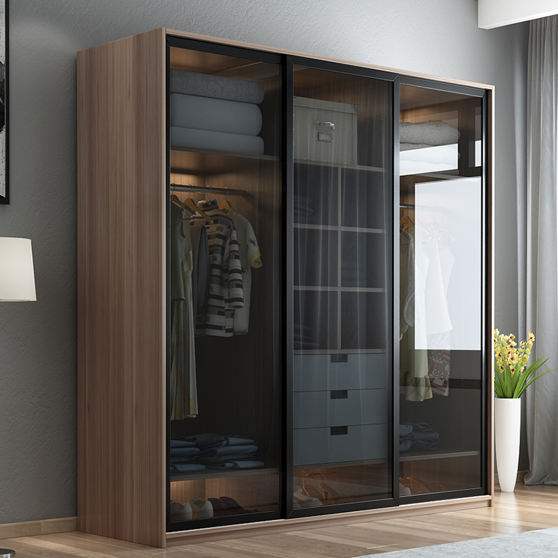 衣柜推拉门北欧卧室简约现代经济型玻璃门衣柜移滑门储物柜大衣橱