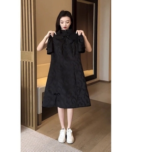新中式女装2024新款国风高端小香风高级感黑色改良旗袍连衣裙女夏