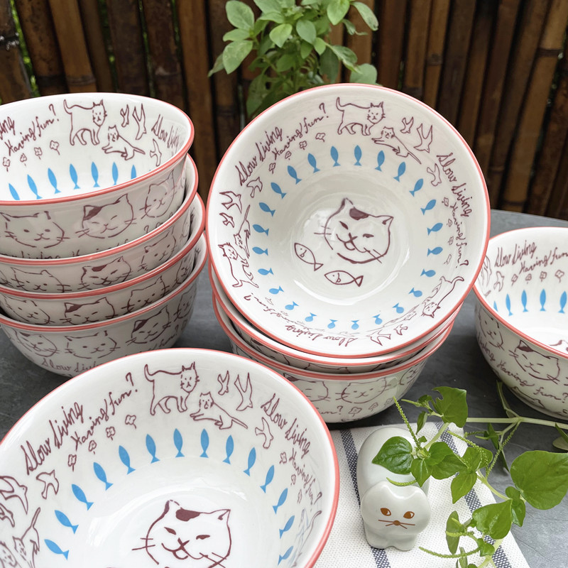 树下盒  尾D  趣味猫头表情米饭碗 幽默小猫陶瓷碗汤碗小碗