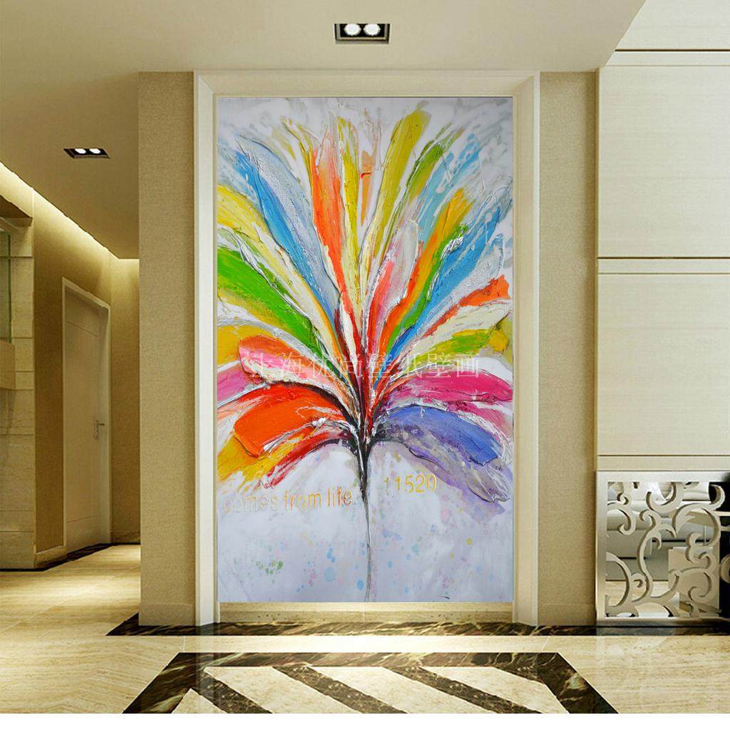 玄关过道走廊装饰背景墙纸壁画彩色抽象油画壁纸墙布无缝壁布竖版已售