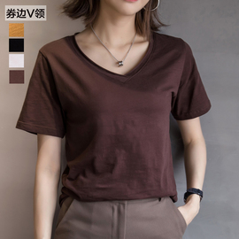 【59元三件】夏装2019新款V领竹节棉t恤女短袖宽松显瘦韩范上衣潮