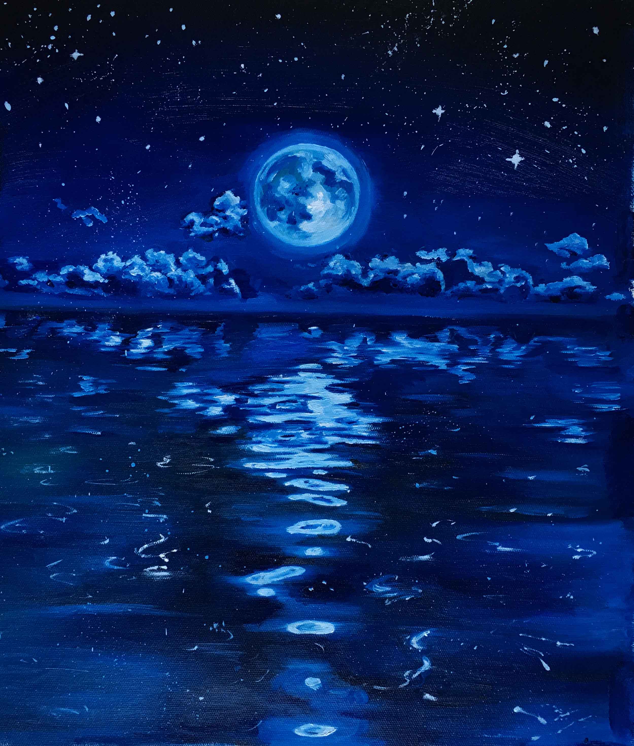 于燕《月景》 布面油画