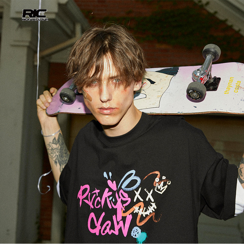 rickyisclown小丑联名richbear小熊短袖男国潮宽松新款情侣装t恤