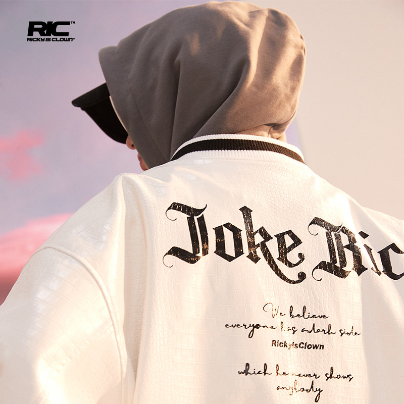 rickyisclownjoke ric小丑哥特字体仿鳄鱼皮棒球服夹克外套男潮牌