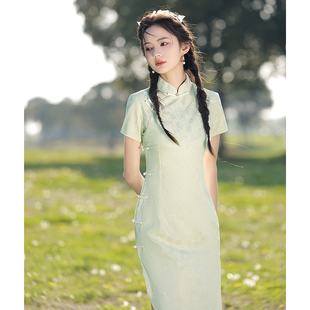 绿色旗袍夏季新款2024改良年轻款少女连衣裙小个子日常可穿新中式
