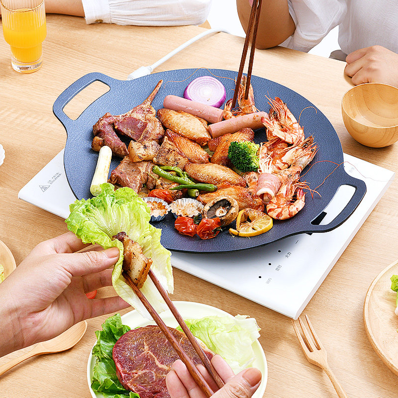 韩式户外烤盘麦饭石烤肉盘烧烤盘铁板烧家用韩国电磁炉明火烤肉锅