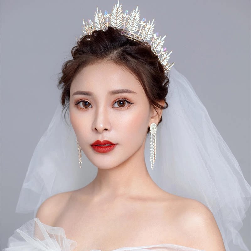 公主_皇冠头饰生日成年礼女王圆冠公主三件套大气新娘结婚发饰白纱