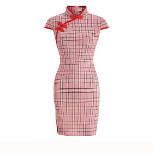 Retro fashion girl's improved short plaid cheongsam