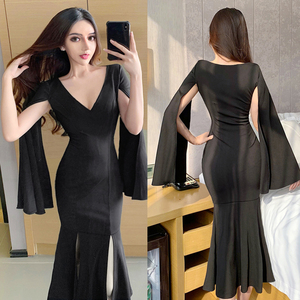 Medium length slim banquet celebrity Dress Small Dress Cape CAPE DRESS