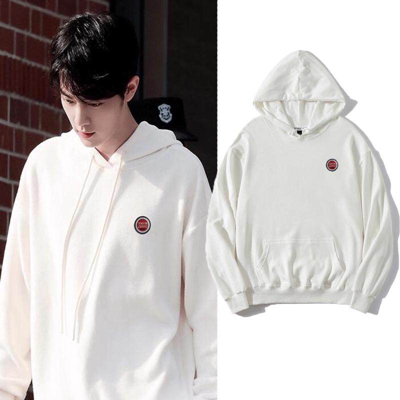 魔梵星的优惠券大全—肖战同款卫衣圆圈小标志印花连帽宽松韩版秋上衣
