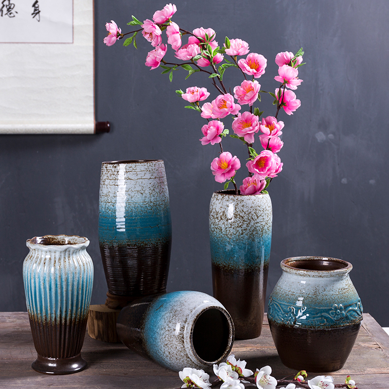 陶瓷花瓶干花绿萝水培花器l客厅创意时尚摆件家居装饰品粗陶陶罐