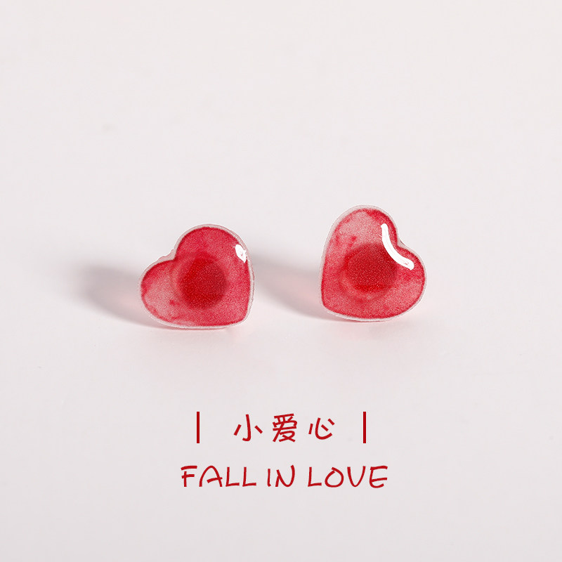 s925银耳钉女红色爱心秋冬耳环小桃心春节新年2021年新款潮耳饰