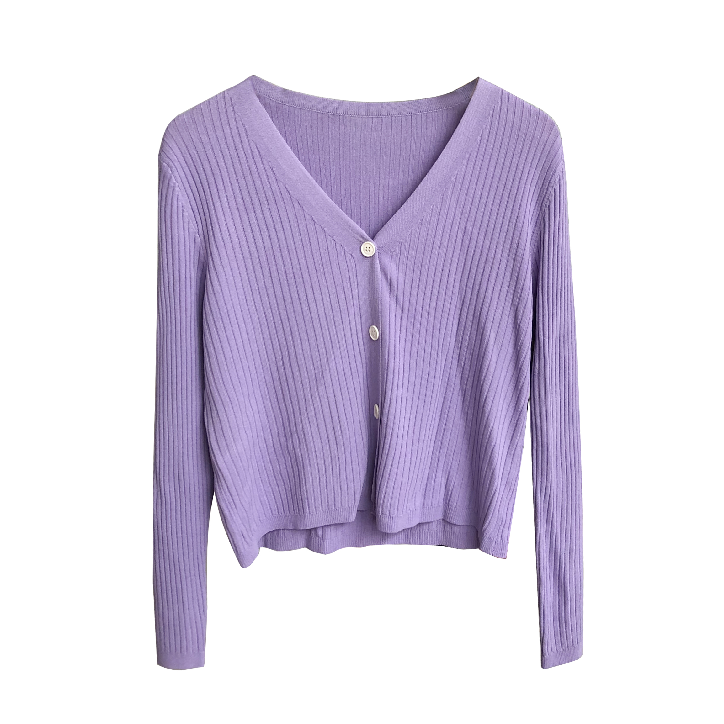 紫色针织开衫女薄款夏季2020年新款宽松外穿v领长袖春秋冰丝上衣