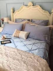 四件套蓝色全棉奢华欧美宫廷风格纯色床单被套纯棉软装样板间床品