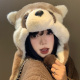 可爱卡通小浣熊毛绒帽女秋冬季显脸小护耳帽保暖加厚防寒雷锋帽子