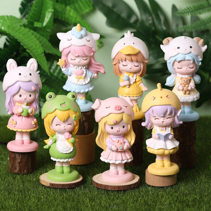 明盒甜心萝莉盲盒娃娃可爱桌面汽车摆件女友生日礼物创意公仔树脂