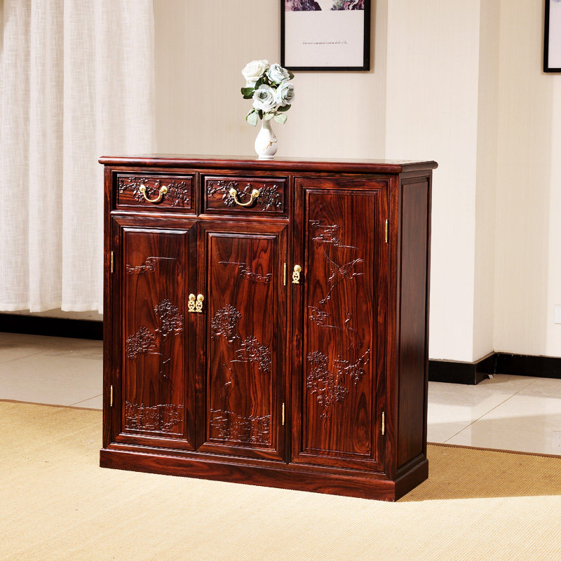 红木家具印尼黑酸枝鞋柜阔叶黄檀松鹤中式实木两门三门四门储物柜