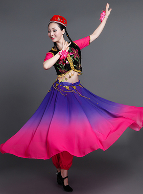 新疆维吾尔族舞蹈服装女成人2019新款少数民族风大摆裙子演出衣服