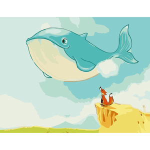 diy数字油画自己填色飞天蓝白鲸猫与鲸鱼手绘新款