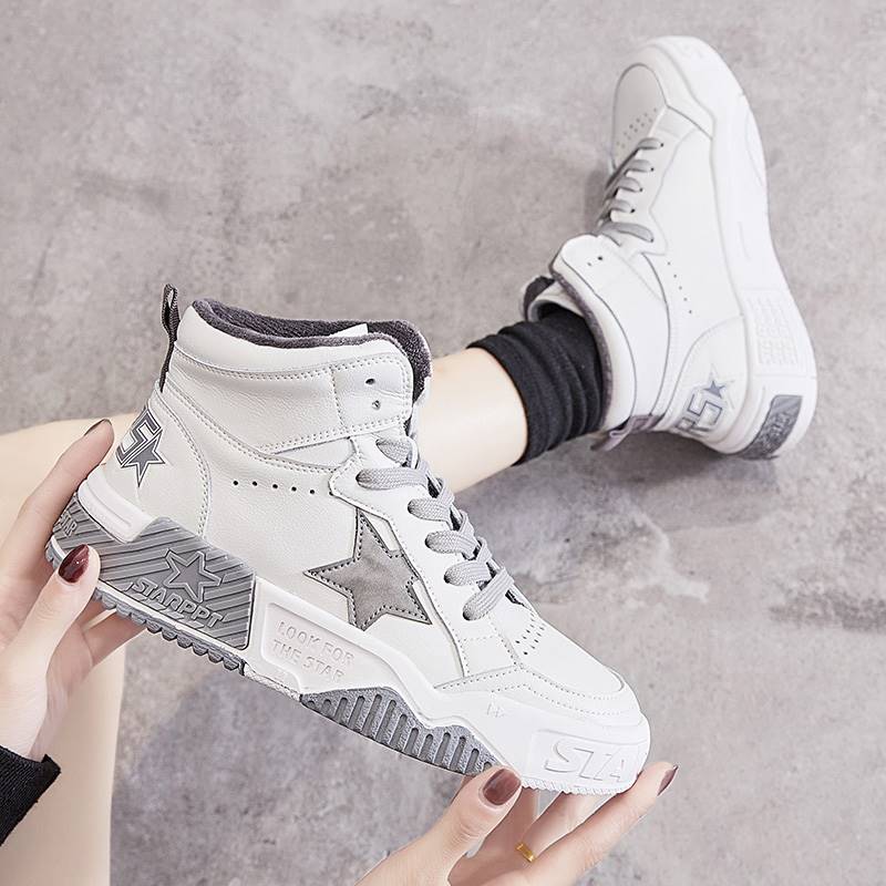 9y香港潮牌高帮鞋女真皮2021年新款秋冬季加绒百搭超火时尚休闲