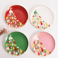 欧式骨瓷盘家用西餐展示盘子陶瓷盘创意摆件 描金工艺-孔雀公主