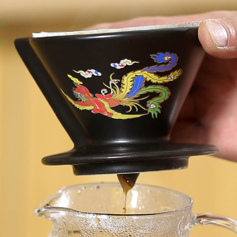 咖啡滤杯V60陶瓷免叠滤纸过滤器创意高温渐变龙凤滤网家用手冲杯