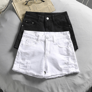 白色短裤女牛仔2024夏季新款黑色低腰外穿a字破洞显瘦薄款热裤子