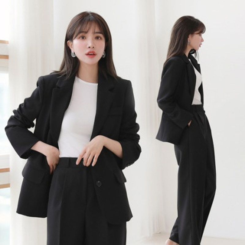春秋新款西装外套气质套装女黑色休闲宽松西服时尚大学生面试正装