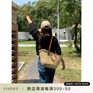 摩洛哥进口手工草编包女夏季海边度假单肩斜挎草包编织包沙滩包包