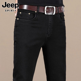 Jeep吉普夏季牛仔裤男士美式黑色修身小脚裤潮流休闲百搭长裤子男