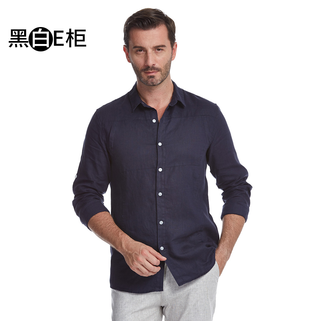 黑白E柜2019春夏季男式亚麻衬衫翻领长袖衬衣男亚麻休闲大码上衣在类目 男装, 衬衫中 - 来自Buy2taobao.com提供专业的淘宝代购服务