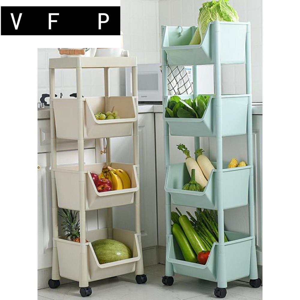 厨房蔬菜置物架浴室夹缝收纳架落地多层塑料果蔬菜架子菜篮收纳筐