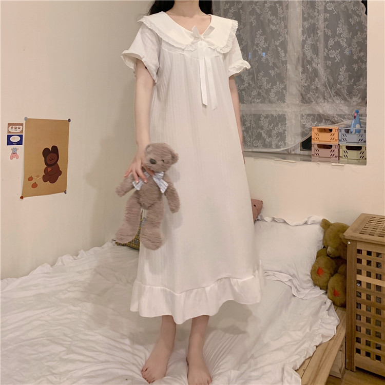 实拍实价  甜美荷叶边短袖公主睡裙居家服