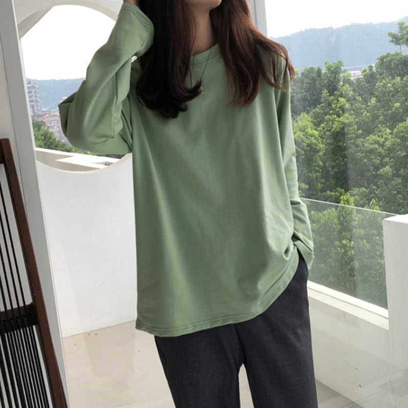 初秋女上衣2019新款轻熟韩版宽松纯色女装长袖学生t恤打底衫ins潮