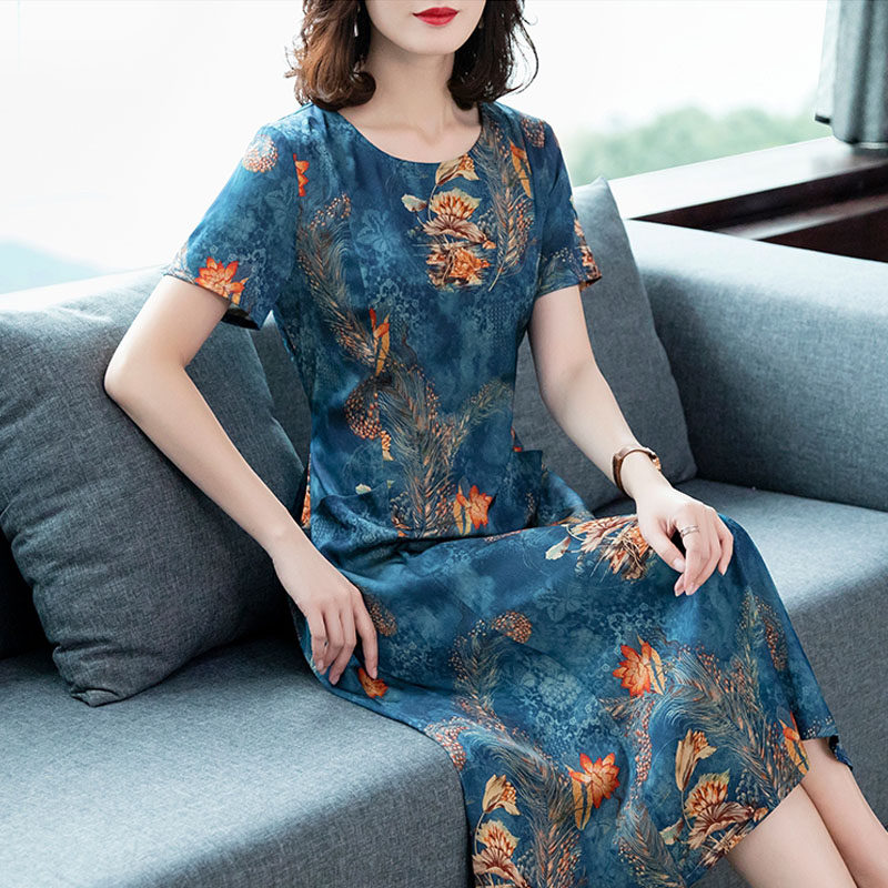 2020新款女装夏装真丝桑蚕丝大牌收腰显瘦气质裙子中年妈妈连衣裙