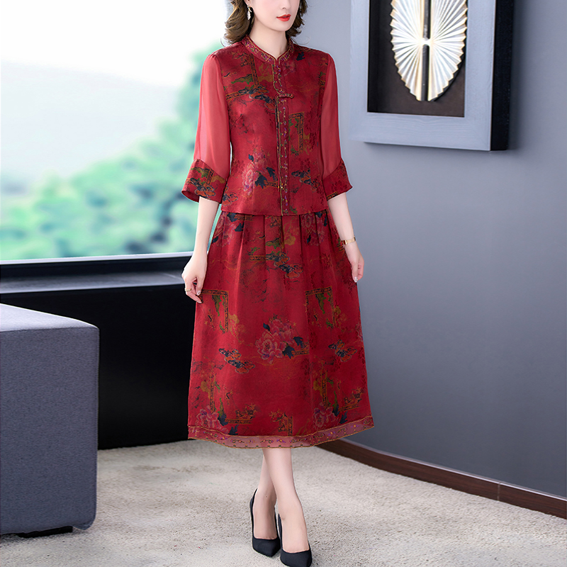 五一喜婆婆宴席装婚礼套装妈妈婚宴高端两件套洋气结婚礼服连衣裙