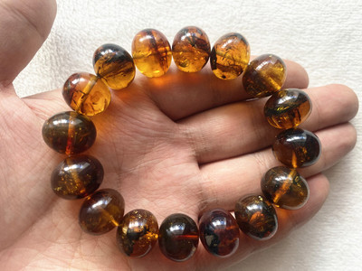 鉴定证书纯天然抚顺琥珀矿珀金珀植物16mm男款大手手饰