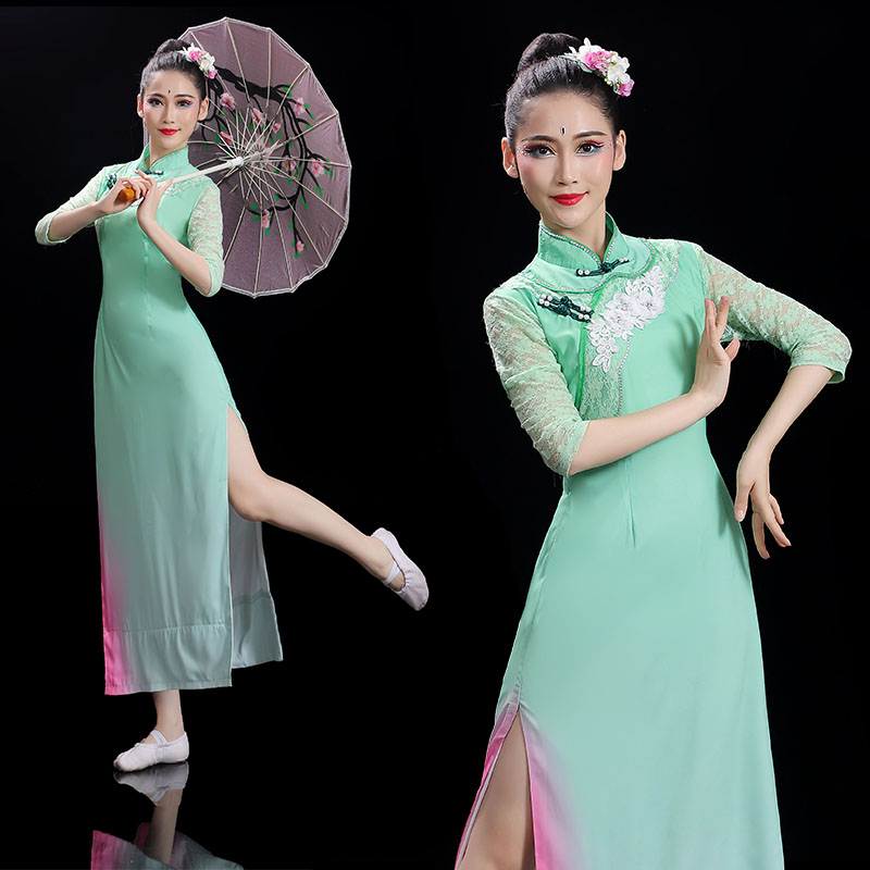 古典舞蹈演出服女飘逸中国风旗袍王鸥群舞茉莉花同款春晚舞台服装