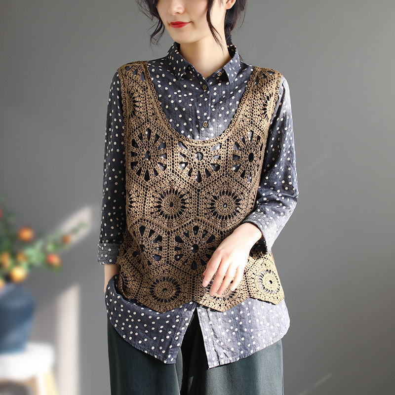 热销棉线针织马甲_文艺新款镂空棉线针织女士外搭宽松显瘦钩花马甲