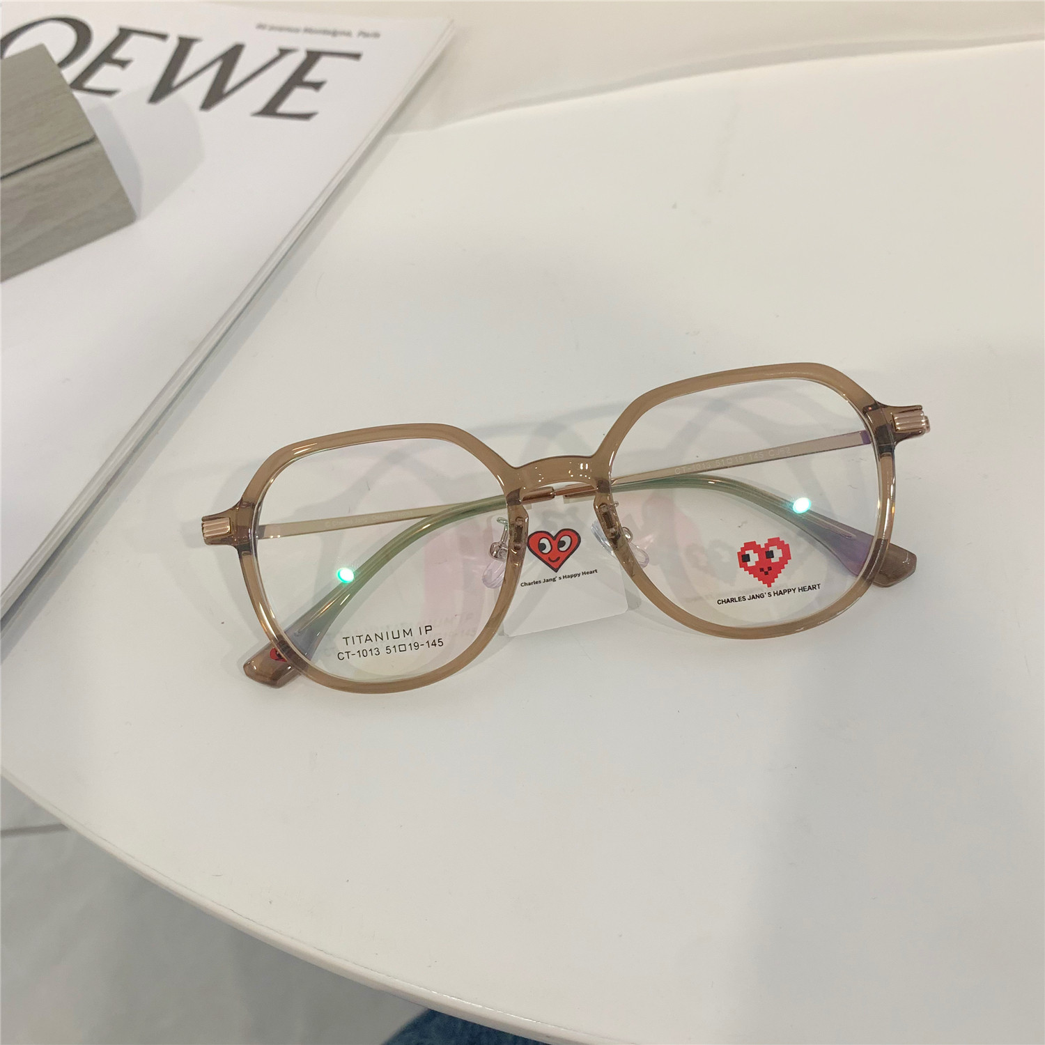 查尔斯桃心防蓝光眼镜近视女素颜镜框超轻爱心钛架大脸显瘦ct1013
